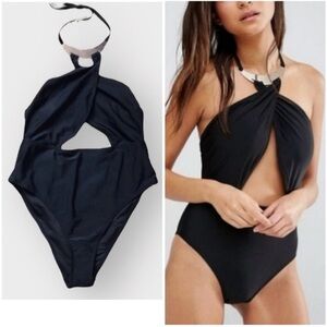 ASOS Wolf & Whistle halter one piece swimsuit